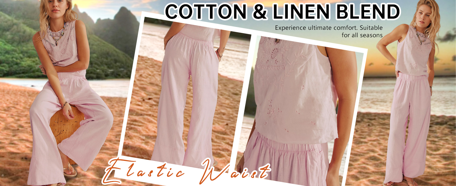 Women's Linen Cotton Baggy Boho Palazzo Pants – Wide Leg Casual Lounge Trousers with Pockets2