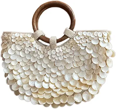Luxury Handmade Shell Beaded Clutch Purse for Women – Top Handle Evening Bag for Beach and Summer Vacation