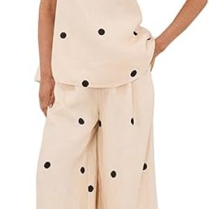 Women’s Polka Dot Two-Piece Outfit: Strapless Tube Top and High Waist Wide Leg Pants Summer Lounge Set Tracksuit