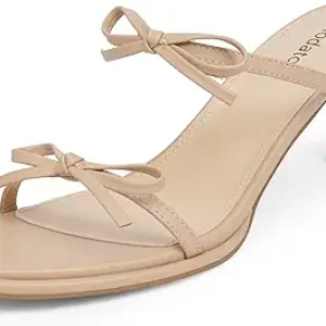 Women’s Kitten Heel Sandals with Bow Tie: Modatope Two-Strap Open Toe Heeled Sandals