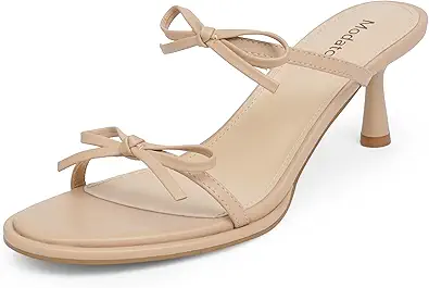 Women's Kitten Heel Sandals with Bow Tie: Modatope Two-Strap Open Toe Heeled Sandals 2 Women's Kitten Heel Sandals with Bow Tie: Modatope Two-Strap Open Toe Heeled Sandals