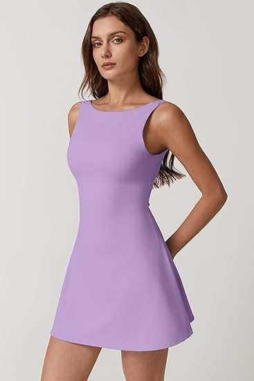 QINSEN Women's Sleeveless Tennis Dress with Open Back and Built-in Shorts - Athletic Golf Dress with Pockets 2 QINSEN Women's Sleeveless Tennis Dress with Open Back and Built-in Shorts - Athletic Golf Dress with Pockets