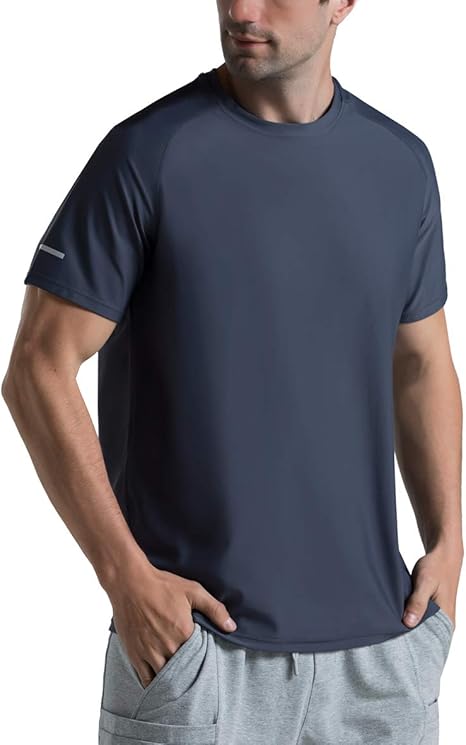 Men's UPF 50+ Quick Dry Ice Silk Running Shirts - Short Sleeve Cooling Athletic Gym T-Shirts for Outdoor Workouts