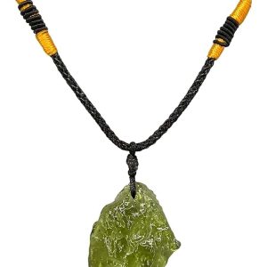 Handmade Moldavite Crystal Necklace for Men and Women – Irregular Stone Pendant with Energy Healing Properties