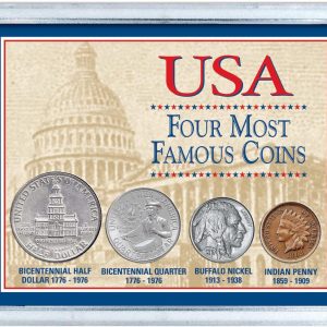 American Coin Treasures: Genuine USA Coin Set with Buffalo Nickel, Indian Head Cent, Bicentennial Half Dollar, Quarter & Certificate of Authenticity