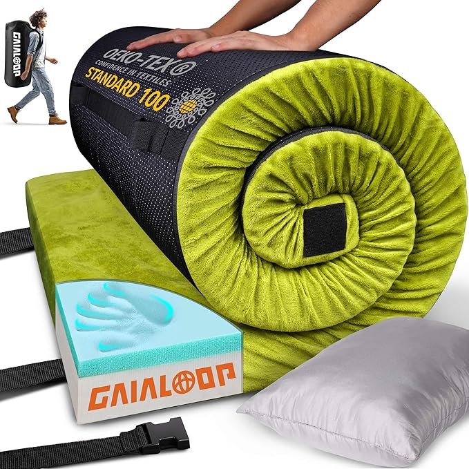 beds for a car GAIALOOP 3-Inch Thick Memory Foam Camping Mattress – Portable Sleeping Pad for Car, Tent, Cot, and Glamping