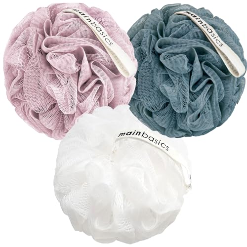 MainBasics Bath Shower Loofah Sponge Set: Exfoliating Body Scrubber Poufs (3-Pack, Airy Blossom) 2 MainBasics Bath Shower Loofah Sponge Set: Exfoliating Body Scrubber Poufs (3-Pack, Airy Blossom)