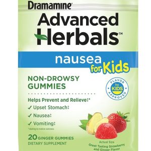 Road Trip Gummies for Kids – Nausea & Motion Sickness Relief with Strawberry & Ginger Flavor, 20 Count – Advanced Herbals by Dramamine