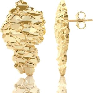10K Yellow Gold Textured Nugget Earrings – Dimensions: 0.64″ x 0.39″