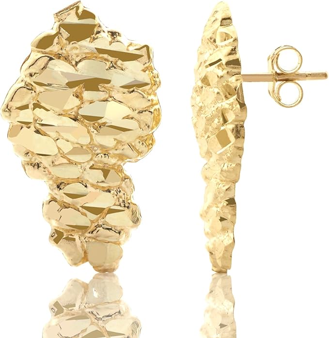 10K Yellow Gold Textured Nugget Earrings - Dimensions: 0.64" x 0.39" 2 10K Yellow Gold Textured Nugget Earrings - Dimensions: 0.64" x 0.39"