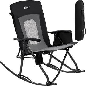 PORTAL Heavy-Duty Oversized Folding Rocking Chair for Camping | Portable Outdoor Rocker with High Back, Sturdy Armrests, and Carry Bag – Supports Up to 400 lbs, Breathable Mesh Design