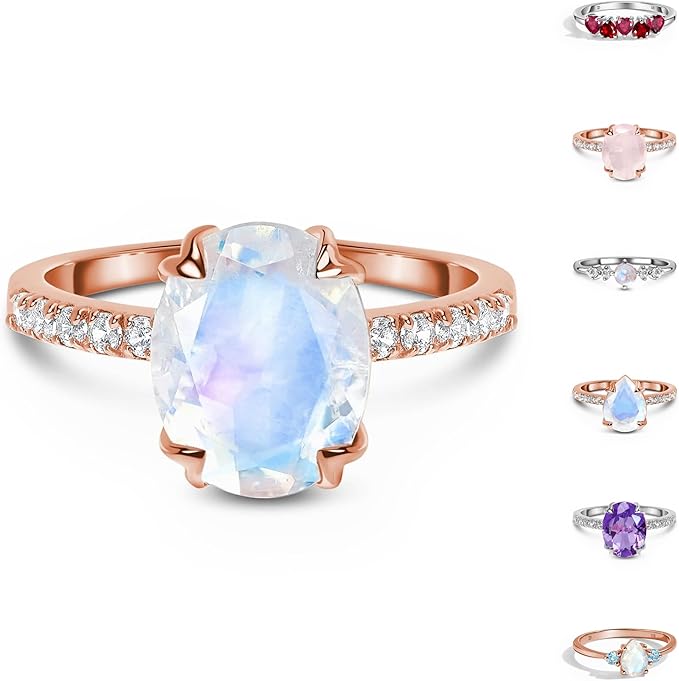 Authentic Rainbow Moonstone and Gemstone Rings for Women - 925 Sterling Silver with 18k Rose and Yellow Gold Birthstone Designs 2 Authentic Rainbow Moonstone and Gemstone Rings for Women - 925 Sterling Silver with 18k Rose and Yellow Gold Birthstone Designs