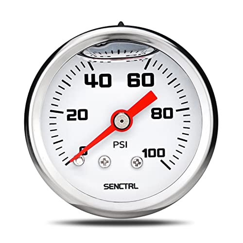 0-100 PSI Fuel Pressure Gauge - 1.5-Inch Dial, 1/8-Inch NPT Back Mount, Glycerin-Filled, Stainless Steel Case for Water, Oil, and Air Pressure Testing 2 0-100 PSI Fuel Pressure Gauge - 1.5-Inch Dial, 1/8-Inch NPT Back Mount, Glycerin-Filled, Stainless Steel Case for Water, Oil, and Air Pressure Testing