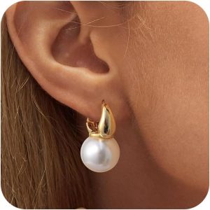 CHESKY Women’s Pearl Earrings – Elegant 14K Gold Plated & 925 Sterling Silver Drop Earrings with AAA+ Freshwater Cultured Round Pearls – Perfect Wedding Jewelry & Gift for Her