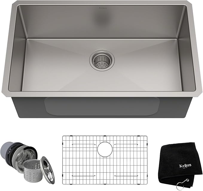 KRAUS 30-Inch Undermount Single Bowl Kitchen Sink - Durable 16 Gauge Stainless Steel, Model KHU100-30 2 KRAUS 30-Inch Undermount Single Bowl Kitchen Sink - Durable 16 Gauge Stainless Steel, Model KHU100-30