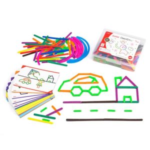 edxeducation Junior GeoStix: 200 Colorful Construction Sticks and 30 Double-Sided Activity Cards for Early Math Learning and Creative Play