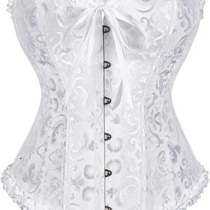 SZIVYSHI Women’s White Corset Tops: Lace Bustier Shapewear Bodysuit for Enhanced Curves