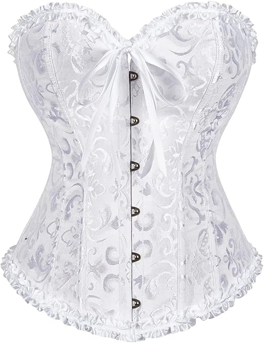 SZIVYSHI Women's White Corset Tops: Lace Bustier Shapewear Bodysuit for Enhanced Curves