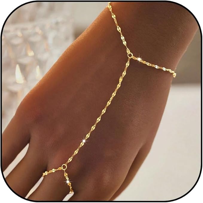 Trendy Gold Hand Chain Bracelet for Women - Link Chain Slave Bracelet & Finger Ring Jewelry Gifts 2 Trendy Gold Hand Chain Bracelet for Women - Link Chain Slave Bracelet & Finger Ring Jewelry Gifts