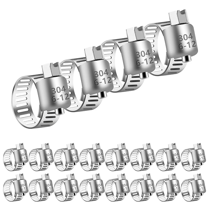 Hose and Clamps Set: 20-Piece Adjustable Stainless Steel Assortment Kit for 1/4-2 in (6-51mm) Fuel Line, Plumbing, and Automotive Applications 2 Hose and Clamps Set: 20-Piece Adjustable Stainless Steel Assortment Kit for 1/4-2 in (6-51mm) Fuel Line, Plumbing, and Automotive Applications