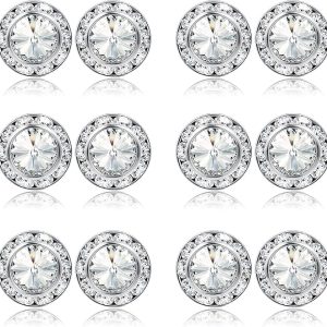 Dance Studs: BESTEEL Rhinestone Earrings with Round Acrylic Stone and Crystal Halo for Competitions, Stage Performances, Weddings, and Parties (15mm)