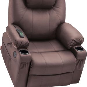Chair for Old People: MCombo Electric Power Lift Recliner Sofa with Massage, Heat, USB Ports, and Cup Holders – 3 Positions, Faux Leather 7040 (Light Brown, Medium)