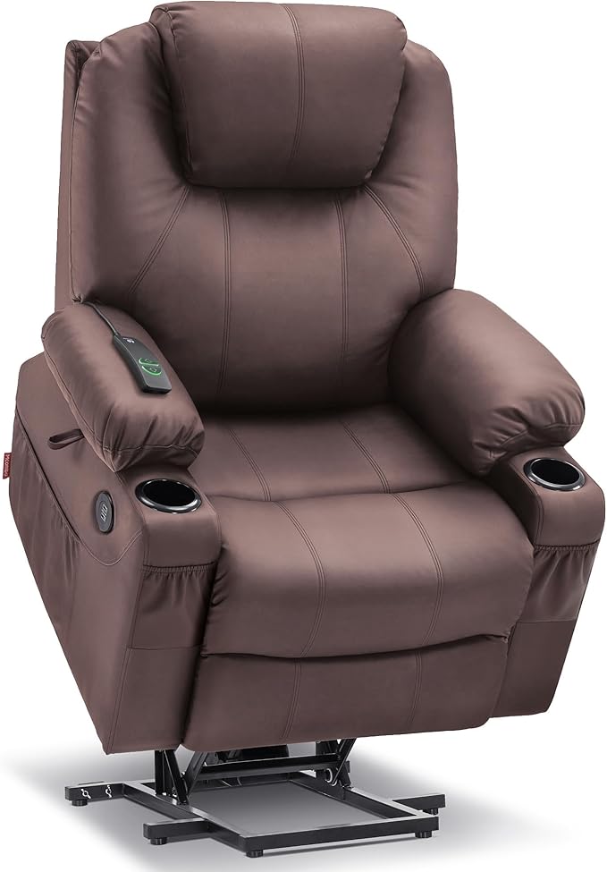 Chair for Old People: MCombo Electric Power Lift Recliner Sofa with Massage, Heat, USB Ports, and Cup Holders - 3 Positions, Faux Leather 7040 (Light Brown, Medium) 2 Chair for Old People: MCombo Electric Power Lift Recliner Sofa with Massage, Heat, USB Ports, and Cup Holders - 3 Positions, Faux Leather 7040 (Light Brown, Medium)
