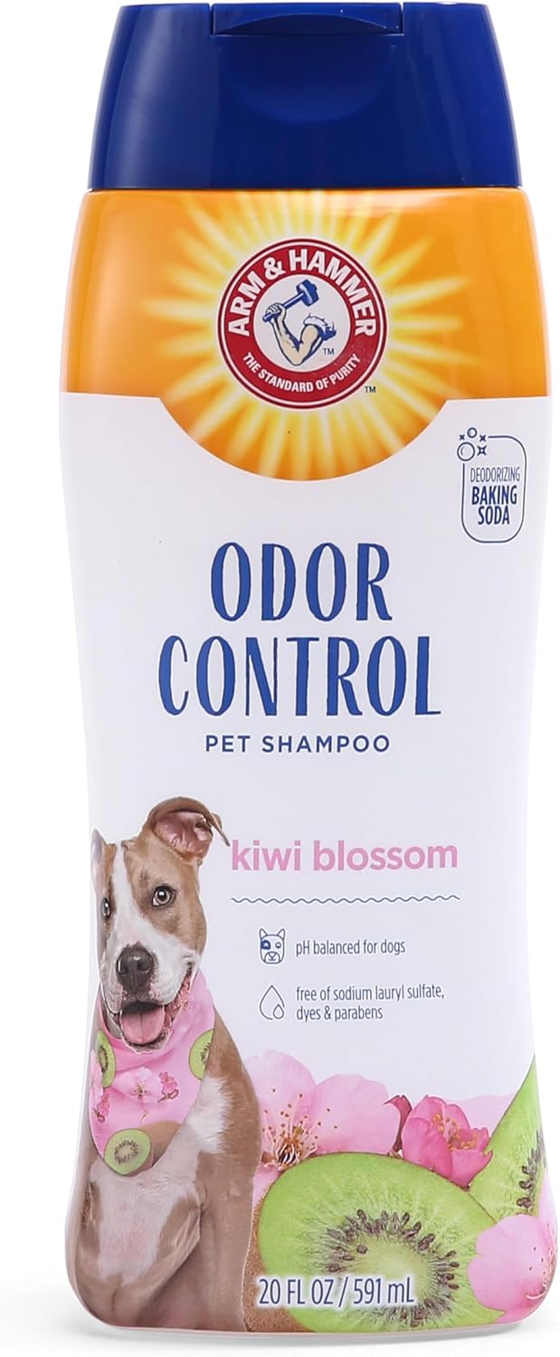 Shampoo for Dogs: Arm & Hammer Deodorizing Dog Shampoo with Baking Soda for Smelly Dogs & Puppies, Moisturizing Formula for Sensitive Skin - Kiwi Blossom Scent, 20 Fl Oz