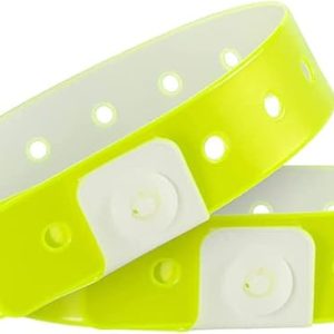 Neon Yellow Plastic Event Wristbands: 100 Pack Vinyl Wristbands for Parties by Ouchan