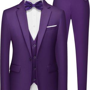 Purple Suit for Men: Elegant 3-Piece Slim Fit Blazer, Vest, and Pants Set by MAGE MALE