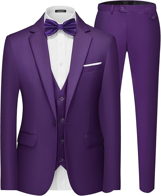 Purple Suit for Men: Elegant 3-Piece Slim Fit Blazer, Vest, and Pants Set by MAGE MALE 2 Purple Suit for Men: Elegant 3-Piece Slim Fit Blazer, Vest, and Pants Set by MAGE MALE