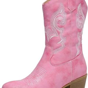 Pink Cowboy Boots: GLOBALWIN Women’s Mid Calf Western Cowgirl Boots with Chunky Low Heel