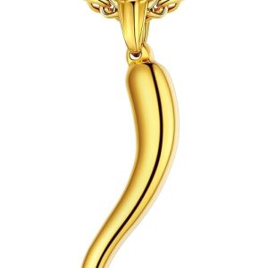 Italian Horn Necklace for Men and Women: Stainless Steel, Black, Gold Cornicello Pendant – Lucky Amulet