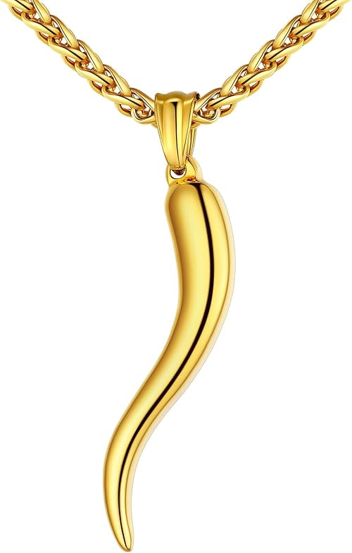Italian Horn Necklace for Men and Women: Stainless Steel, Black, Gold Cornicello Pendant - Lucky Amulet 2 Italian Horn Necklace for Men and Women: Stainless Steel, Black, Gold Cornicello Pendant - Lucky Amulet