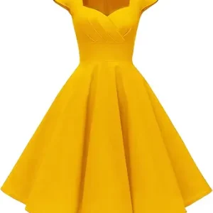 Yellow Prom Dresses: Hanpceirs Women’s Cap Sleeve 1950s Retro Vintage Cocktail Swing Dress with Pocket