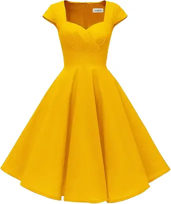 Yellow Prom Dresses: Hanpceirs Women's Cap Sleeve 1950s Retro Vintage Cocktail Swing Dress with Pocket 2 Yellow Prom Dresses: Hanpceirs Women's Cap Sleeve 1950s Retro Vintage Cocktail Swing Dress with Pocket