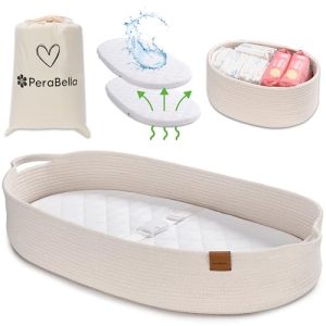 Moses Basket: Baby Changing Basket for Dresser – Cotton Rope Diaper Organizer with Foam Changing Pad, Unisex Design