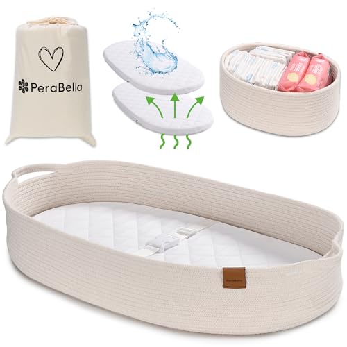 Moses Basket: Baby Changing Basket for Dresser - Cotton Rope Diaper Organizer with Foam Changing Pad, Unisex Design 2 Moses Basket: Baby Changing Basket for Dresser - Cotton Rope Diaper Organizer with Foam Changing Pad, Unisex Design