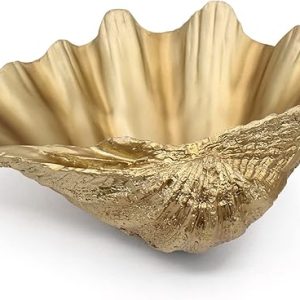 Coastal Gold Clam Shell Bowl: Resin Seashell Decor for Nautical Rooms and Beach Homes