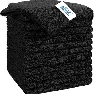 Microfiber Car Cloths – HOMEXCEL 12 Pack Premium Black Cleaning Towels, Lint-Free, Scratch-Free, Highly Absorbent, Reusable Rags for Cars, Household, Kitchen, and Windows, 11.5″ x 11.5″