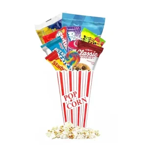 Candy Bouquet Kids Movie Night: Pre-Filled Popcorn Bucket with Snacks, Cookies & Surprises