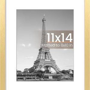 Gold Frame: Upsimples 11×14 Picture Frame for 8×10 Photos with Mat or 11×14 Without Mat, Wall Hanging Design (1 Pack)