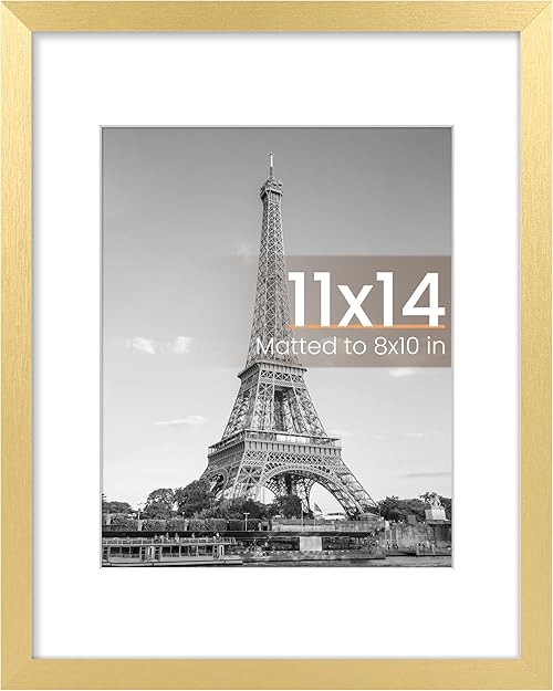 Gold Frame: Upsimples 11x14 Picture Frame for 8x10 Photos with Mat or 11x14 Without Mat, Wall Hanging Design (1 Pack) 2 Gold Frame: Upsimples 11x14 Picture Frame for 8x10 Photos with Mat or 11x14 Without Mat, Wall Hanging Design (1 Pack)