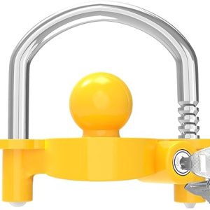Trailer Lock: Funmit Universal Coupler Ball Lock for 1-7/8″, 2″, and 2-5/16″ Couplers – Heavy-Duty Steel Hitch Lock for Boat and Camper Accessories (Yellow)