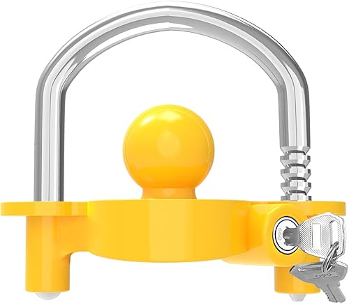 Trailer Lock: Funmit Universal Coupler Ball Lock for 1-7/8", 2", and 2-5/16" Couplers - Heavy-Duty Steel Hitch Lock for Boat and Camper Accessories (Yellow) 2 Trailer Lock: Funmit Universal Coupler Ball Lock for 1-7/8", 2", and 2-5/16" Couplers - Heavy-Duty Steel Hitch Lock for Boat and Camper Accessories (Yellow)