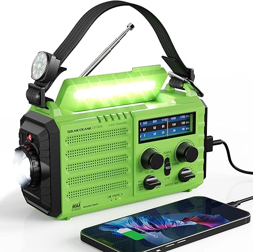 Raynic Weather Radio, 5000mAh/18500mWh Solar Hand Crank Emergency Radio, Battery Powered AM/FM/SW/NOAA Weather Alert Radio with Flashlight, Cell Phone Charger and SOS Siren for Power Outages (Green) 2 Raynic Weather Radio, 5000mAh/18500mWh Solar Hand Crank Emergency Radio, Battery Powered AM/FM/SW/NOAA Weather Alert Radio with Flashlight, Cell Phone Charger and SOS Siren for Power Outages (Green)