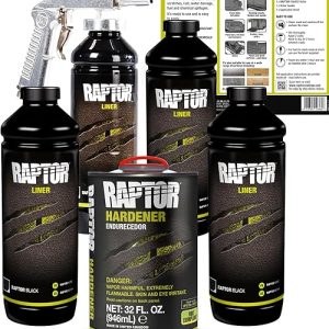 Raptor Liner: Black Urethane Spray-On Truck Bed Liner Kit with Spray Gun for Trucks, Tailgates, and Vehicle Undercoating (4 Litres)