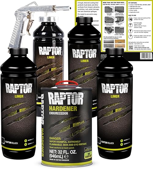 Raptor Liner: Black Urethane Spray-On Truck Bed Liner Kit with Spray Gun for Trucks, Tailgates, and Vehicle Undercoating (4 Litres) 2 Raptor Liner: Black Urethane Spray-On Truck Bed Liner Kit with Spray Gun for Trucks, Tailgates, and Vehicle Undercoating (4 Litres)