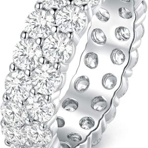 Du Ring: 18K White Gold Plated Round-Cut Cubic Zirconia All-Around Band Cocktail Jewelry for Men and Women