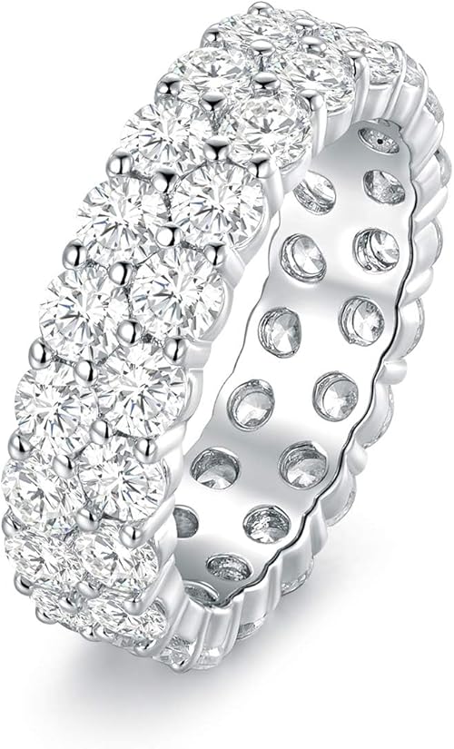 Du Ring: 18K White Gold Plated Round-Cut Cubic Zirconia All-Around Band Cocktail Jewelry for Men and Women 2 Du Ring: 18K White Gold Plated Round-Cut Cubic Zirconia All-Around Band Cocktail Jewelry for Men and Women